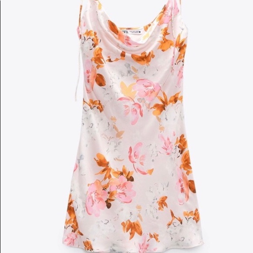 Zara strappy floral tie strap slip dress nwt